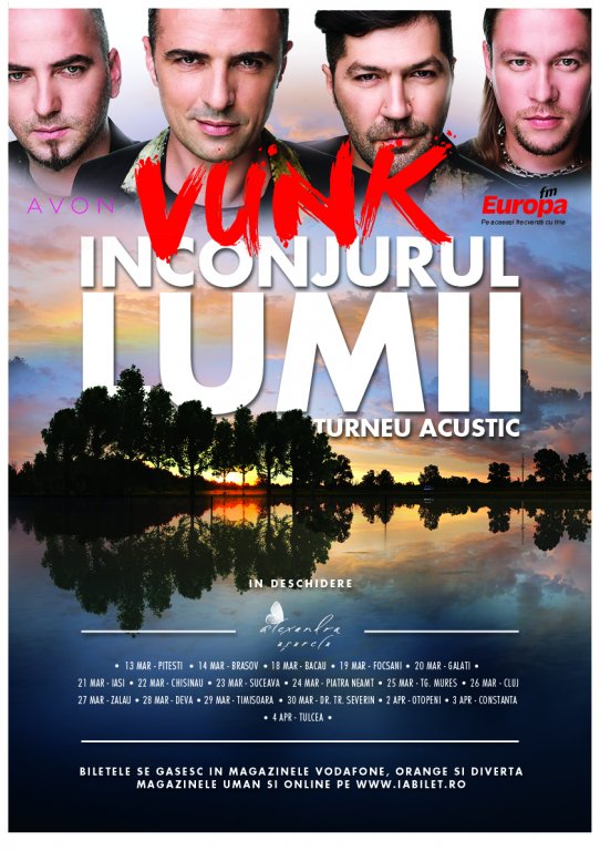 •In perioada 13 martie – 4 aprilie, in cadrul turneului acustic sustinut in 18 orase,   TRUPA VUNK VA FACE “INCONJURUL LUMII”