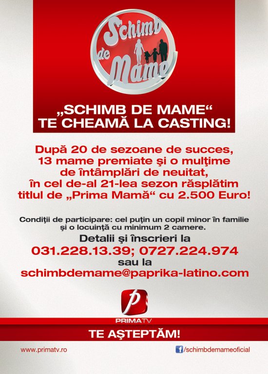 Înscrie-te la “Schimb de mame” şi poţi câştiga 2500 de euro, numai la Prima TV!