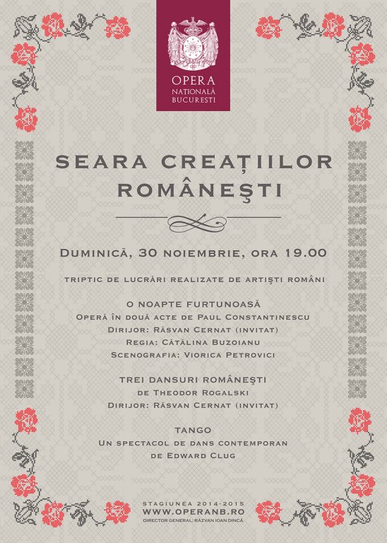 „Seara creaţiilor româneşti" la Opera Naţională Bucureşti